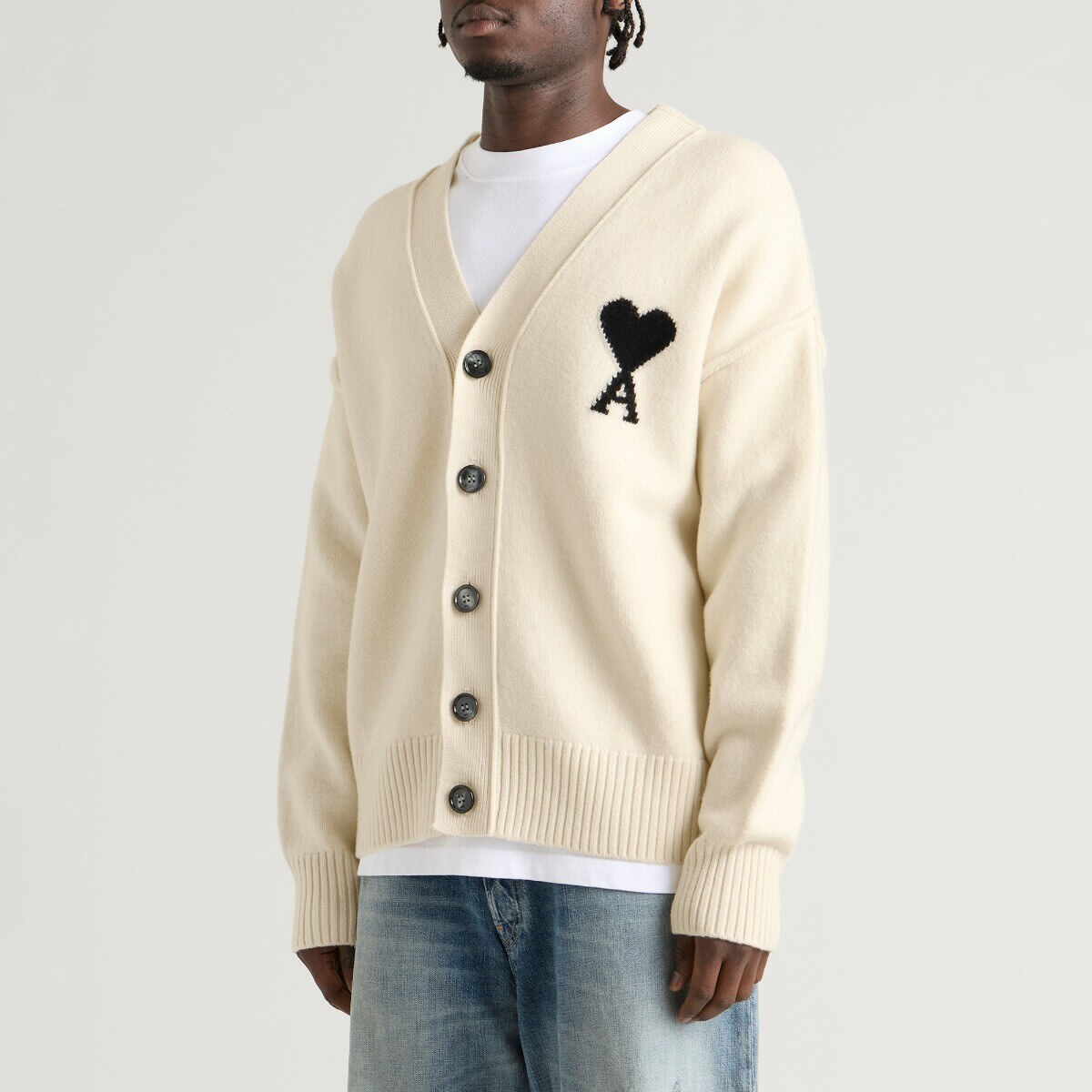 AMI Paris Men's Contrasted ADC Cardigan in Nut/Black