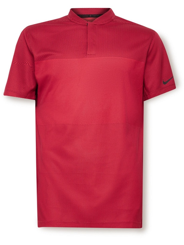Photo: Nike Golf - Tiger Woods Striped Dri-FIT and Mesh Golf Shirt - Red