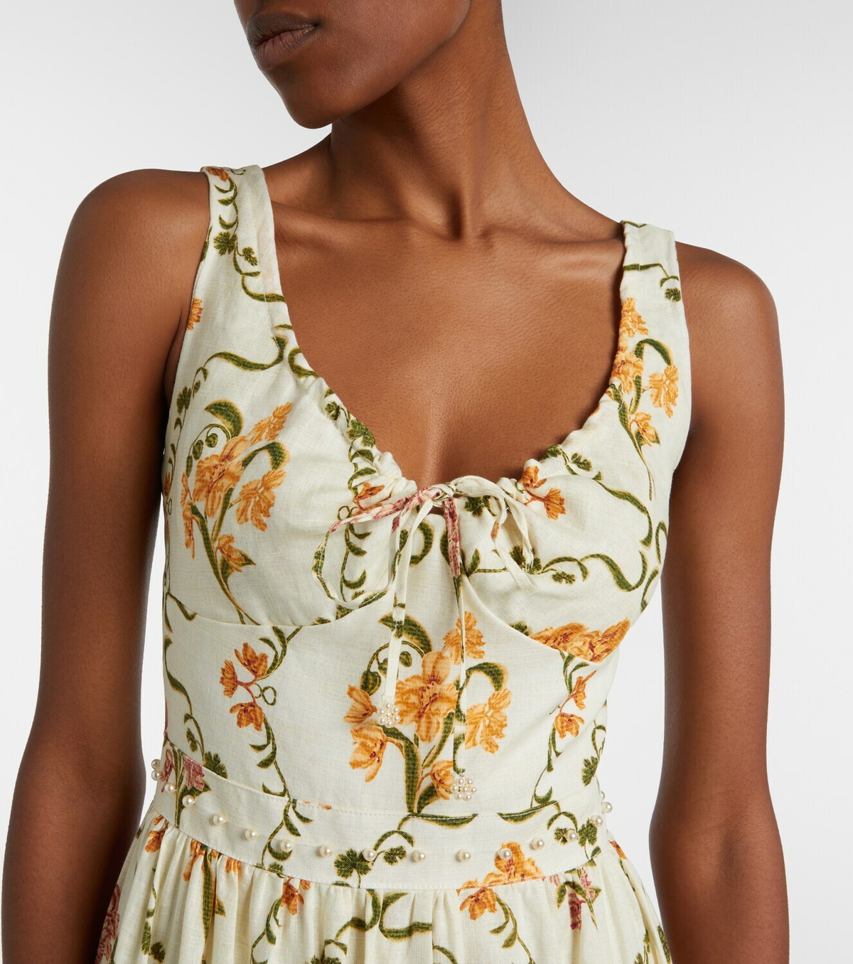 Agua by Agua Bendita Azulejo embellished floral linen maxi dress