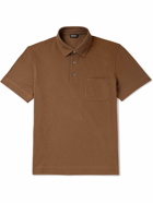 Zegna - Leather-Trimmed Cotton-Piqué Polo Shirt - Brown