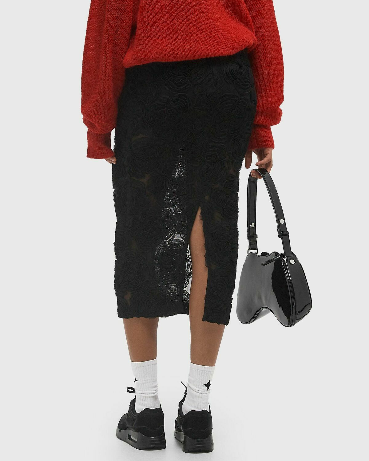 ROTATE Birger Christensen Flower Mesh Pencil Skirt Black Women