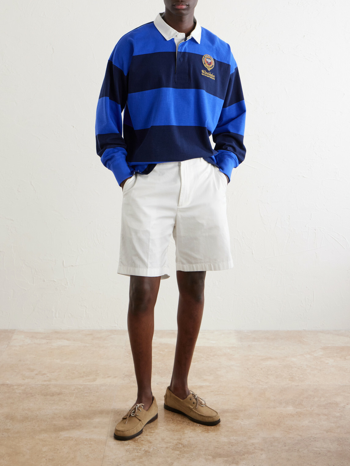 Polo Ralph Lauren - Wimbledon Logo-Embroidered Striped Cotton Rugby Polo-Shirt - Blue