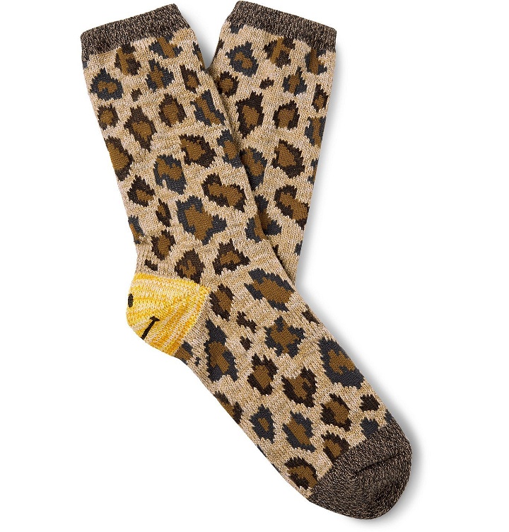 Photo: KAPITAL - Smiley Leopard-Jacquard Cotton-Blend Socks - Animal print