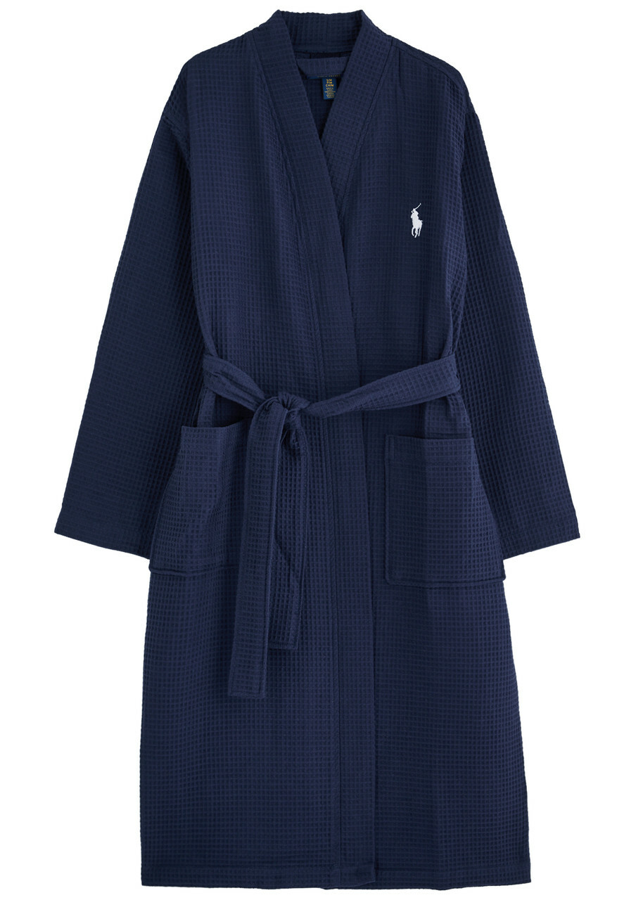 Polo Ralph Lauren Logo-embroidered Waffle-knit Cotton Robe Navy