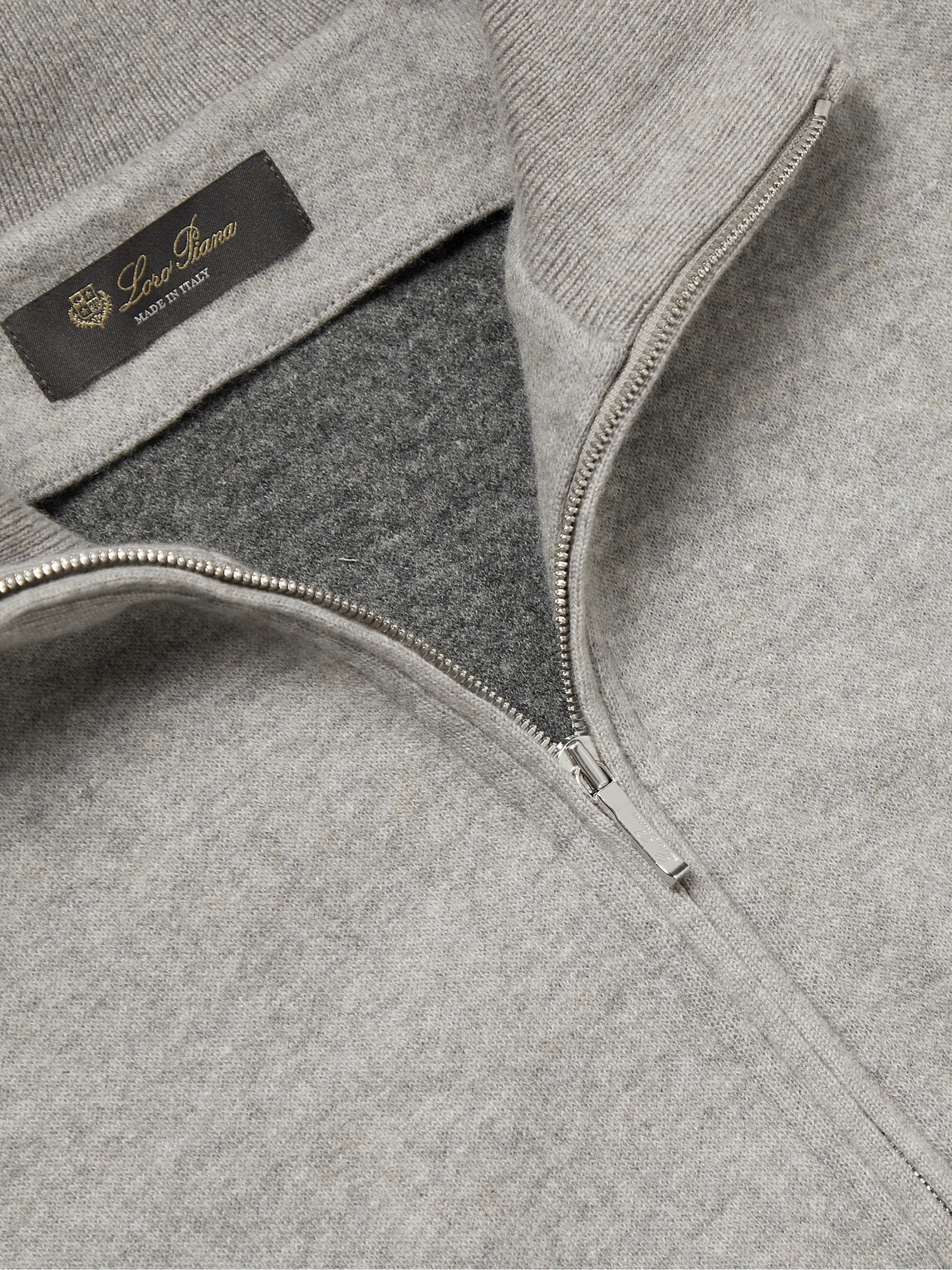 Loro Piana - Suede-Trimmed Cashmere-Blend Zip-Up Cardigan - Gray
