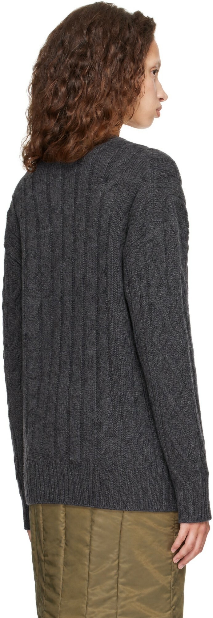 Simone Rocha Gray Cable Knit Slash Sweater