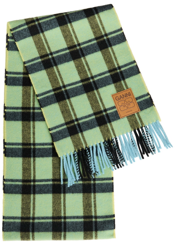 Photo: Ganni Plaid Fringed Wool Scarf - Yellow - One Size