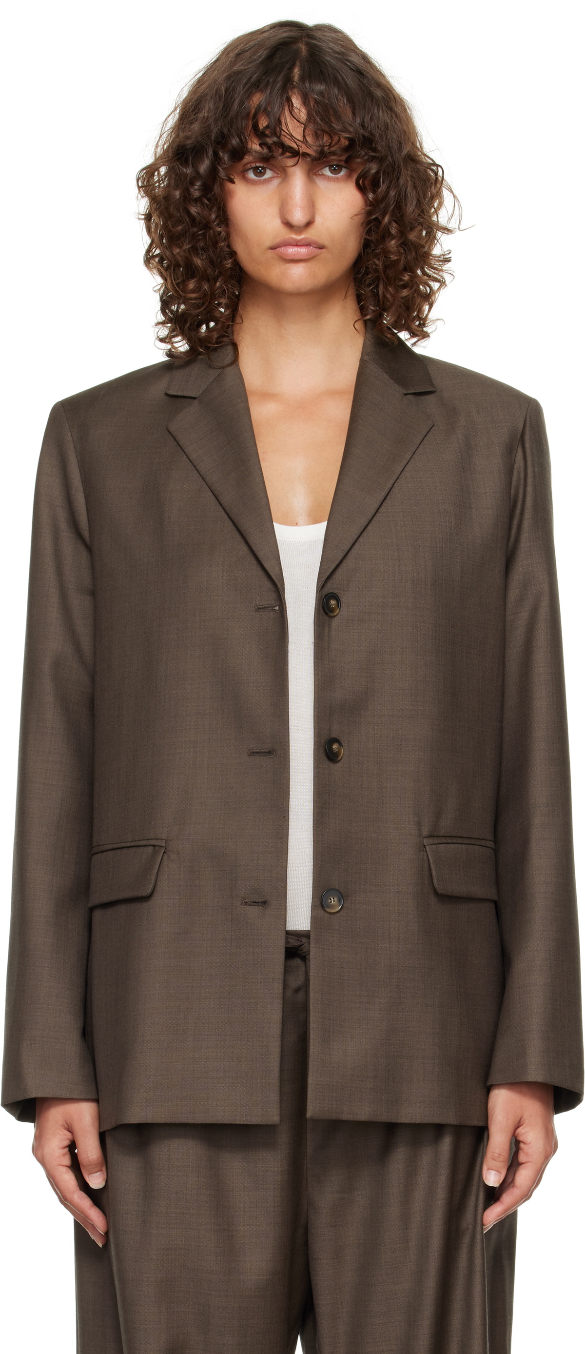 Loulou de Saison Brown Marcia Chambray Wool Blazer