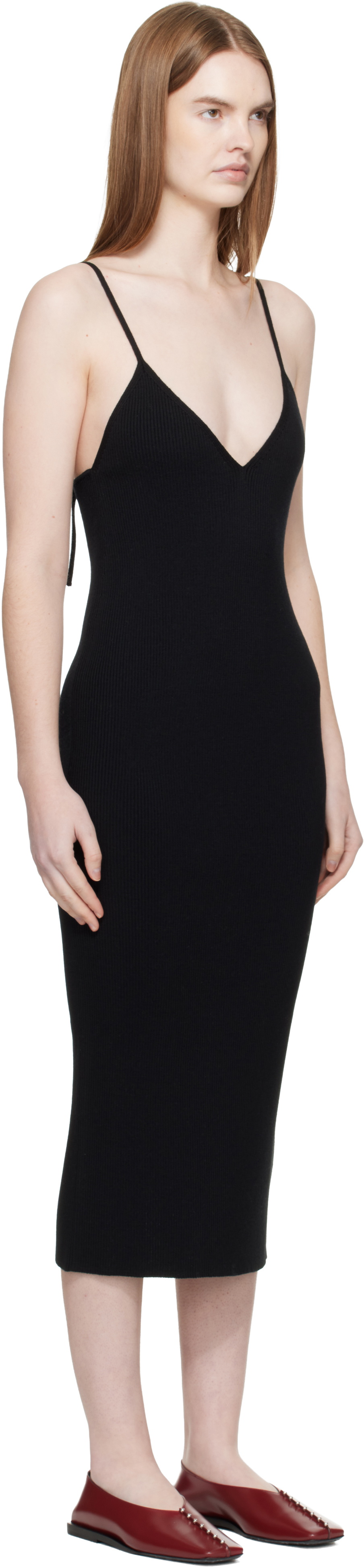Jil Sander Black Merino Wool Fine Rib Midi Dress
