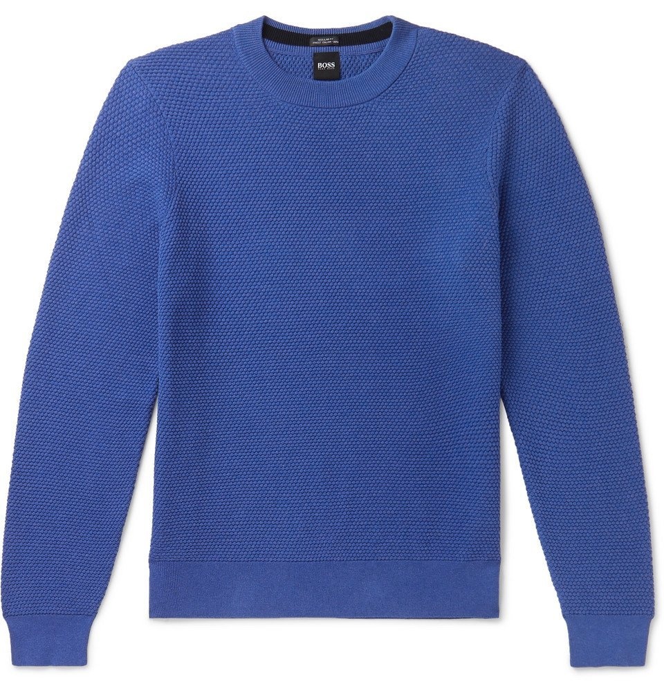 Hugo Boss - Textured Pima Cotton Sweater - Blue Hugo Boss