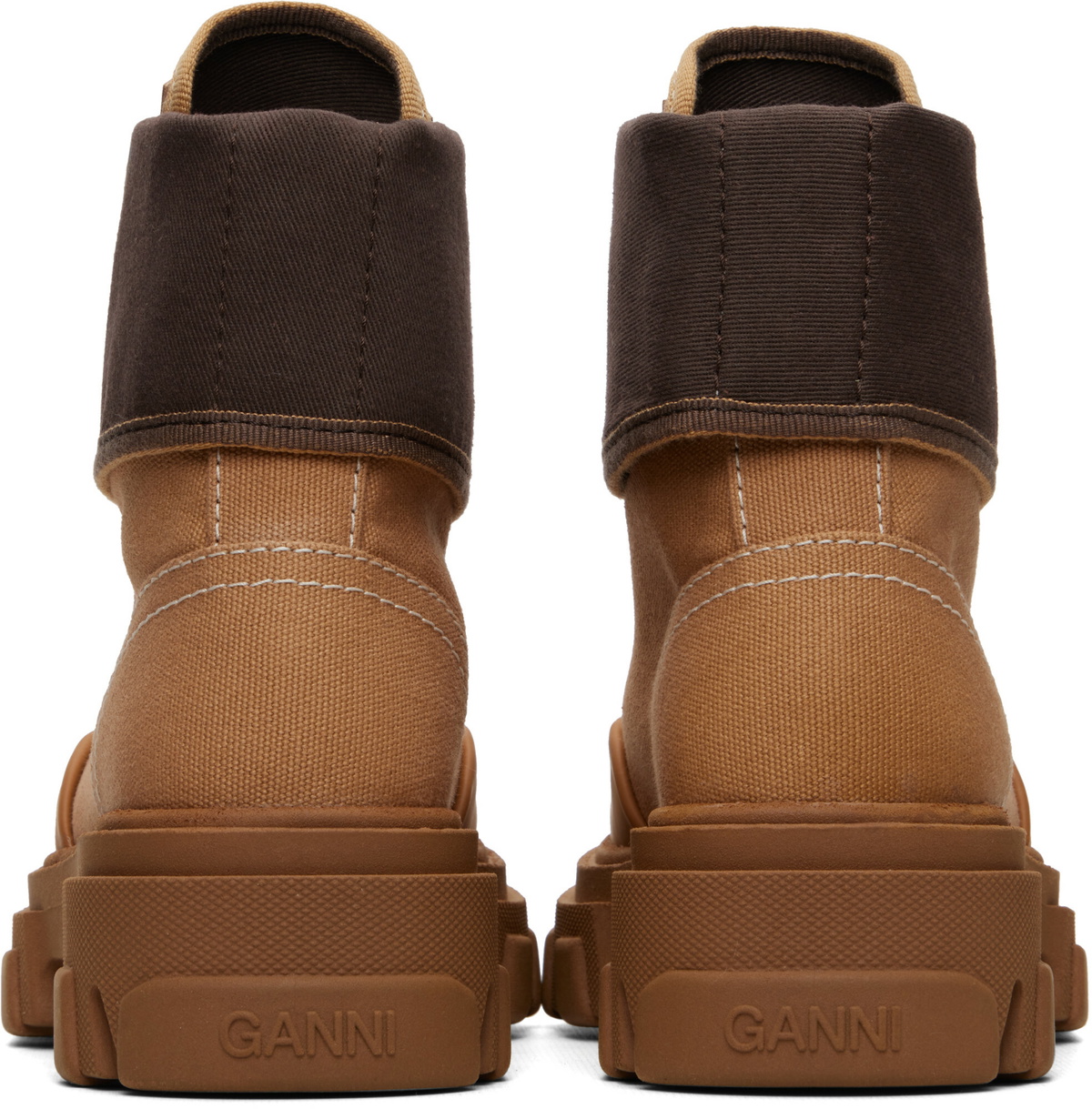 GANNI Tan Cleated Canvas Trail Boots