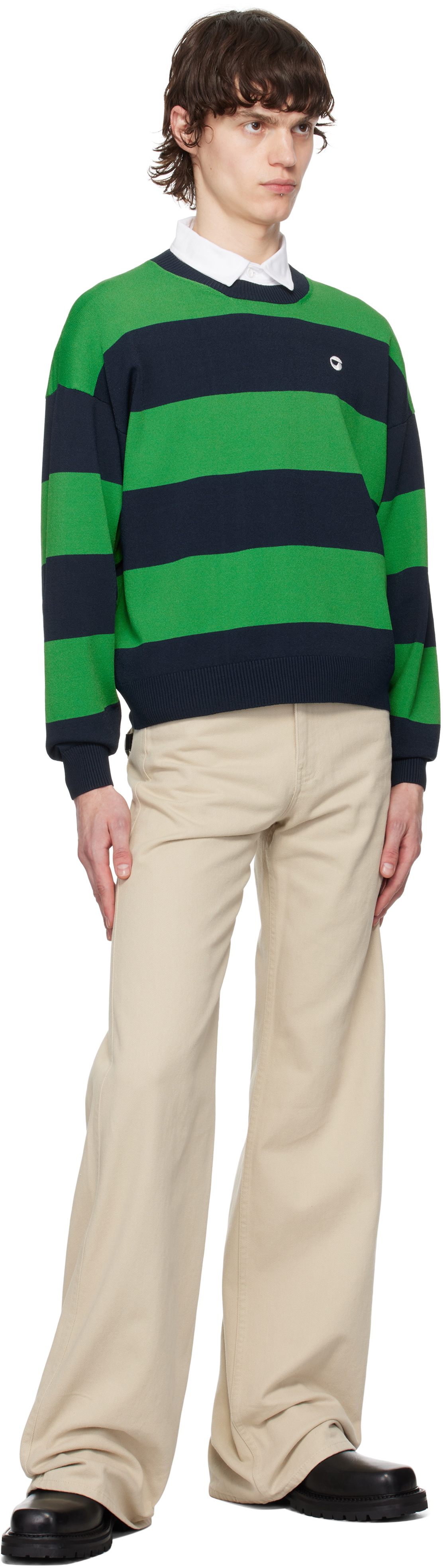 Coperni Green & Navy Striped Crewneck Sweater