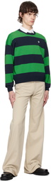 Coperni Green & Navy Striped Crewneck Sweater