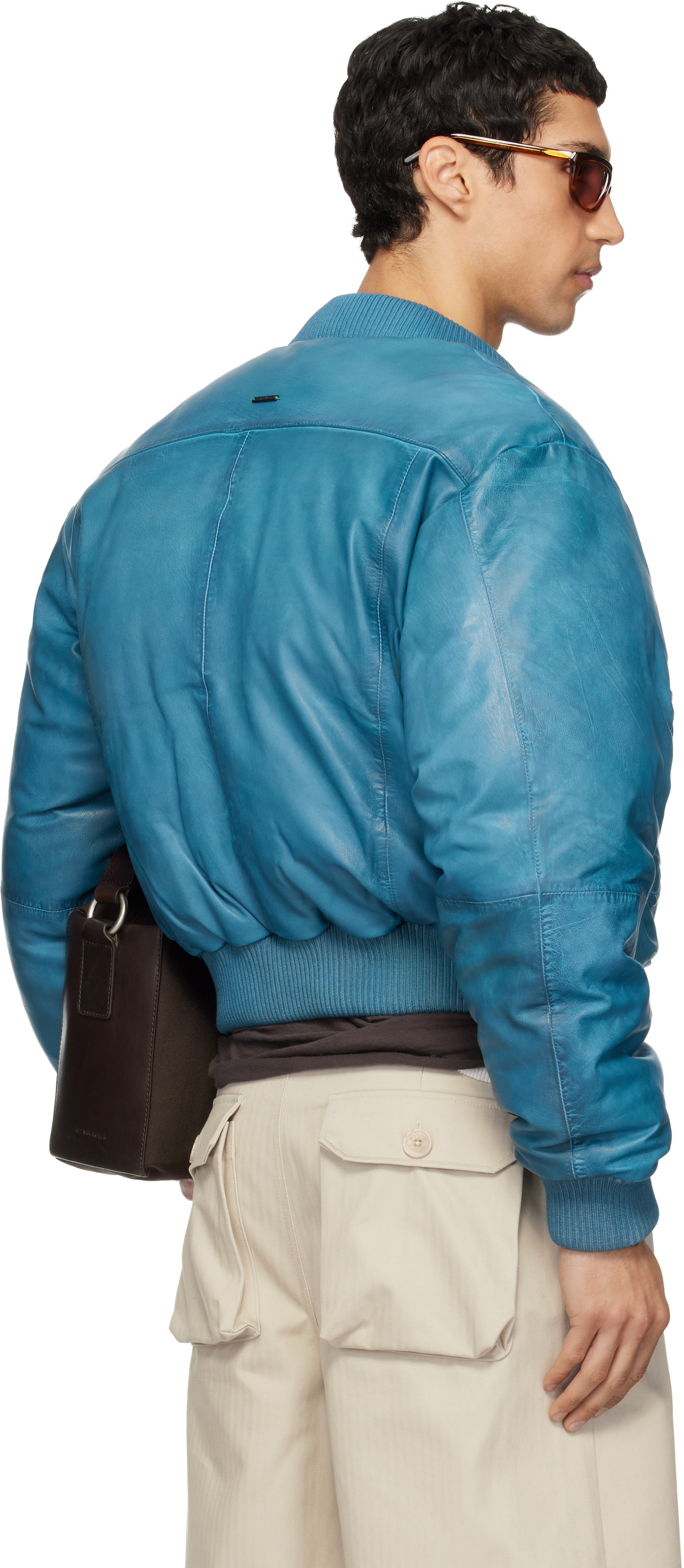 Deadwood Blue Bofinger Padded Leather Bomber Jacket