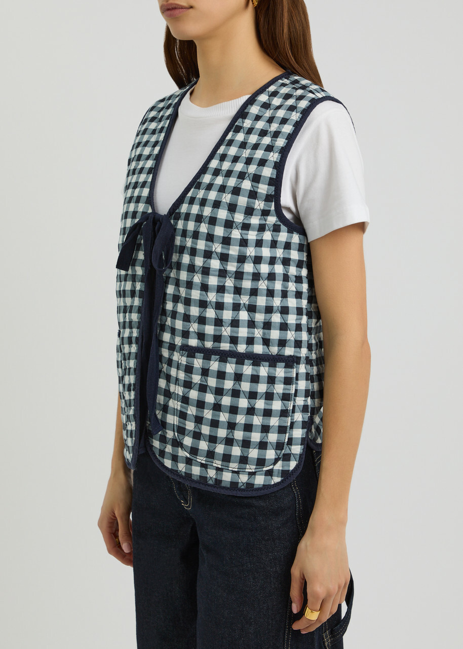 Free People Claudine Gingham Cotton Gilet Navy