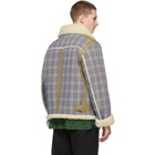 Acne Studios Beige and Blue Check Shearling Jacket