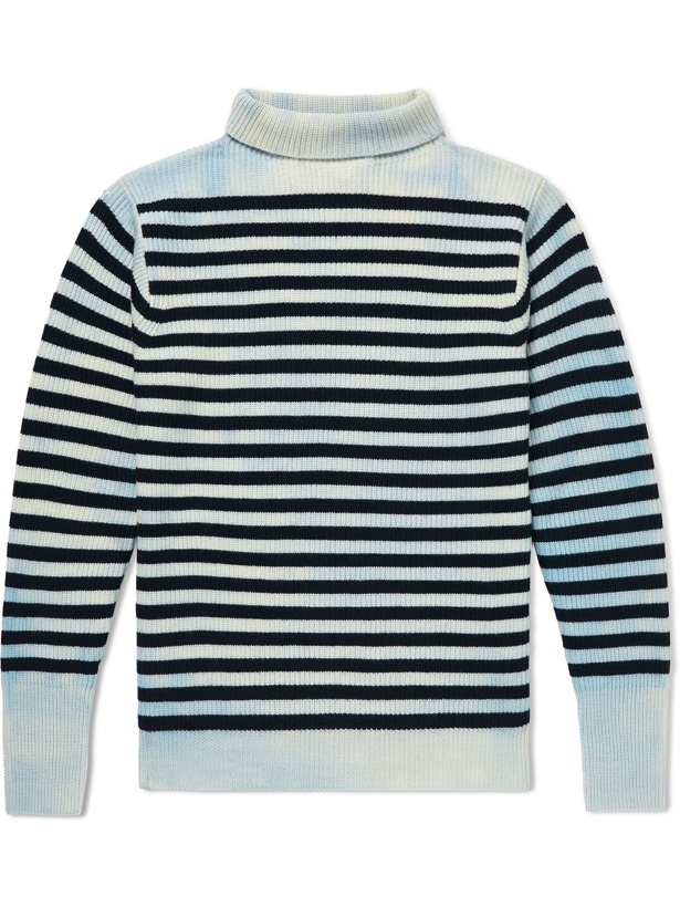 Photo: Barena - Tie-Dyed Striped Ribbed Wool Rollneck Sweater - Blue