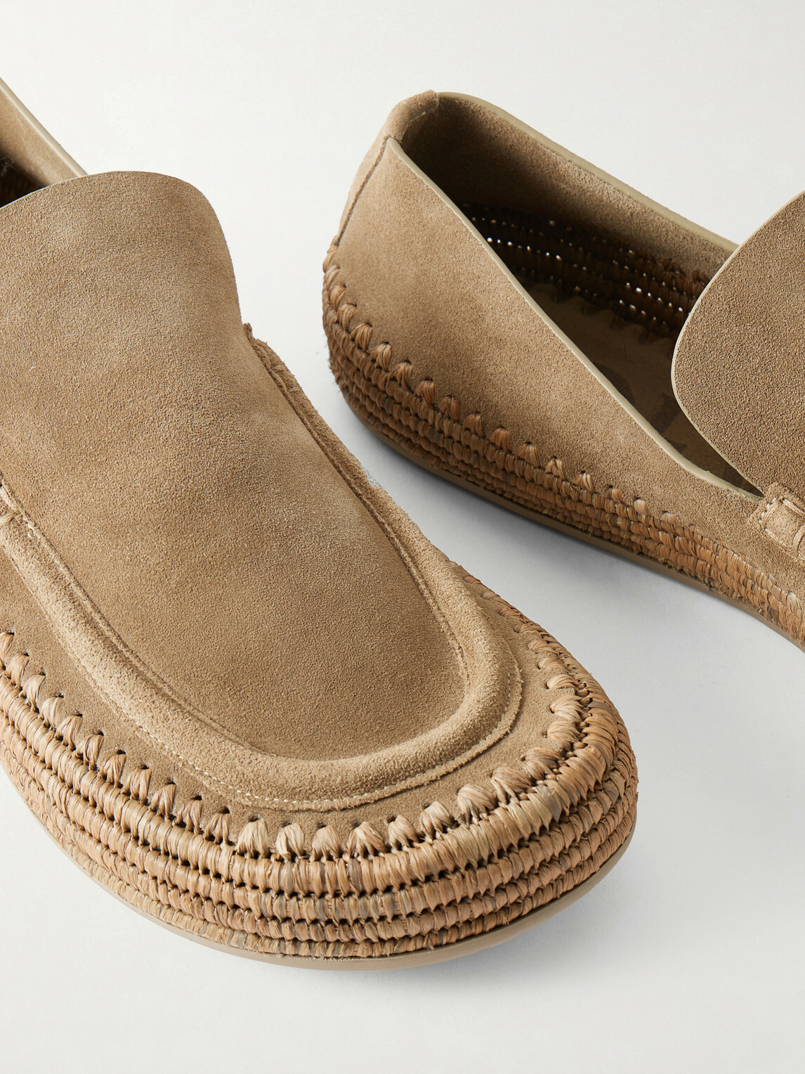 LOEWE - Paula's Ibiza Rio Raffia-Trimmed Suede Loafers - Neutrals