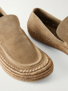 LOEWE - Paula's Ibiza Rio Raffia-Trimmed Suede Loafers - Neutrals