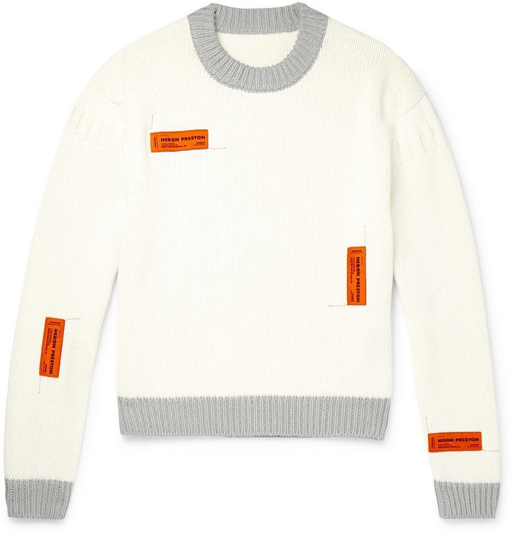 Photo: Heron Preston - Logo-Appliquéd Contrast-Tipped Cotton Sweater - White