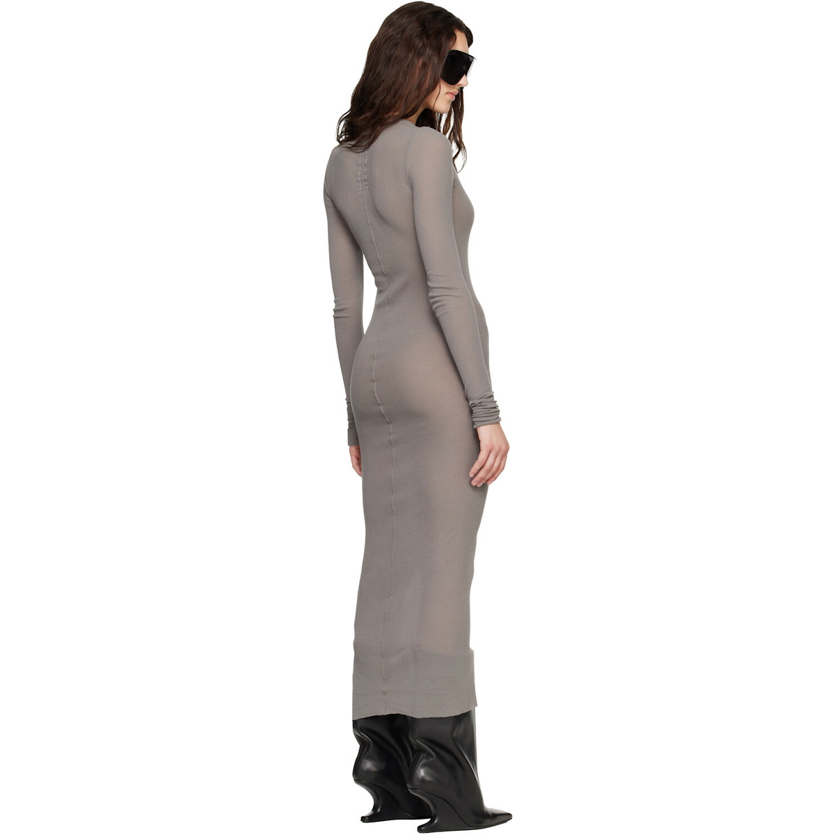 Rick Owens Taupe Tower Rib LS Midi Dress
