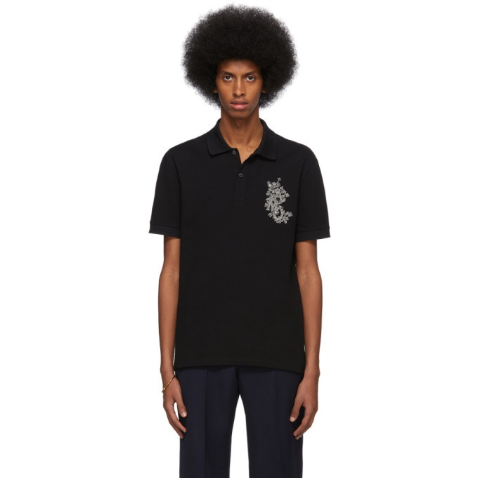 Photo: Alexander McQueen Black Embroidered Logo Polo