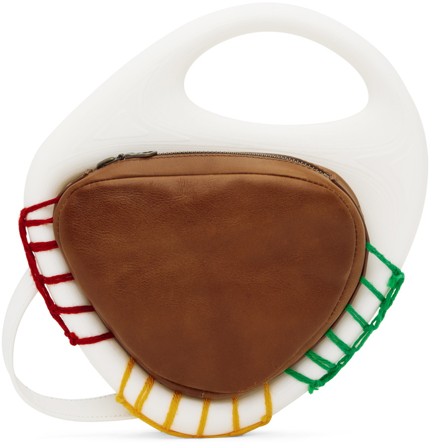 Stanley Raffington SSENSE Exclusive White & Brown 3D Printed Leather Curve Bag