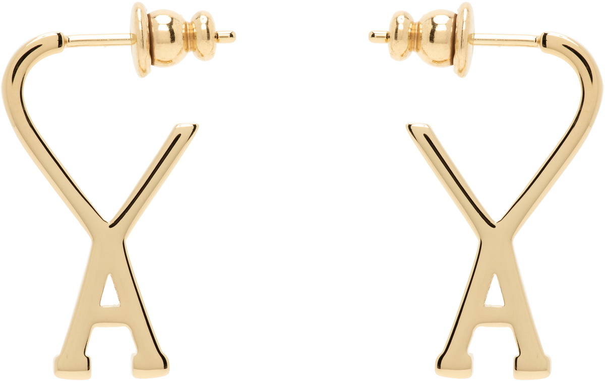 AMI Paris Gold Brass Small Ami de Coeur Hoop Earrings