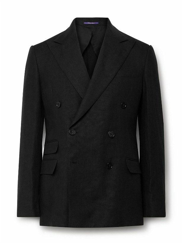 Photo: Ralph Lauren Purple label - Kent Slim-Fit Double-Breasted Linen Suit Jacket - Black