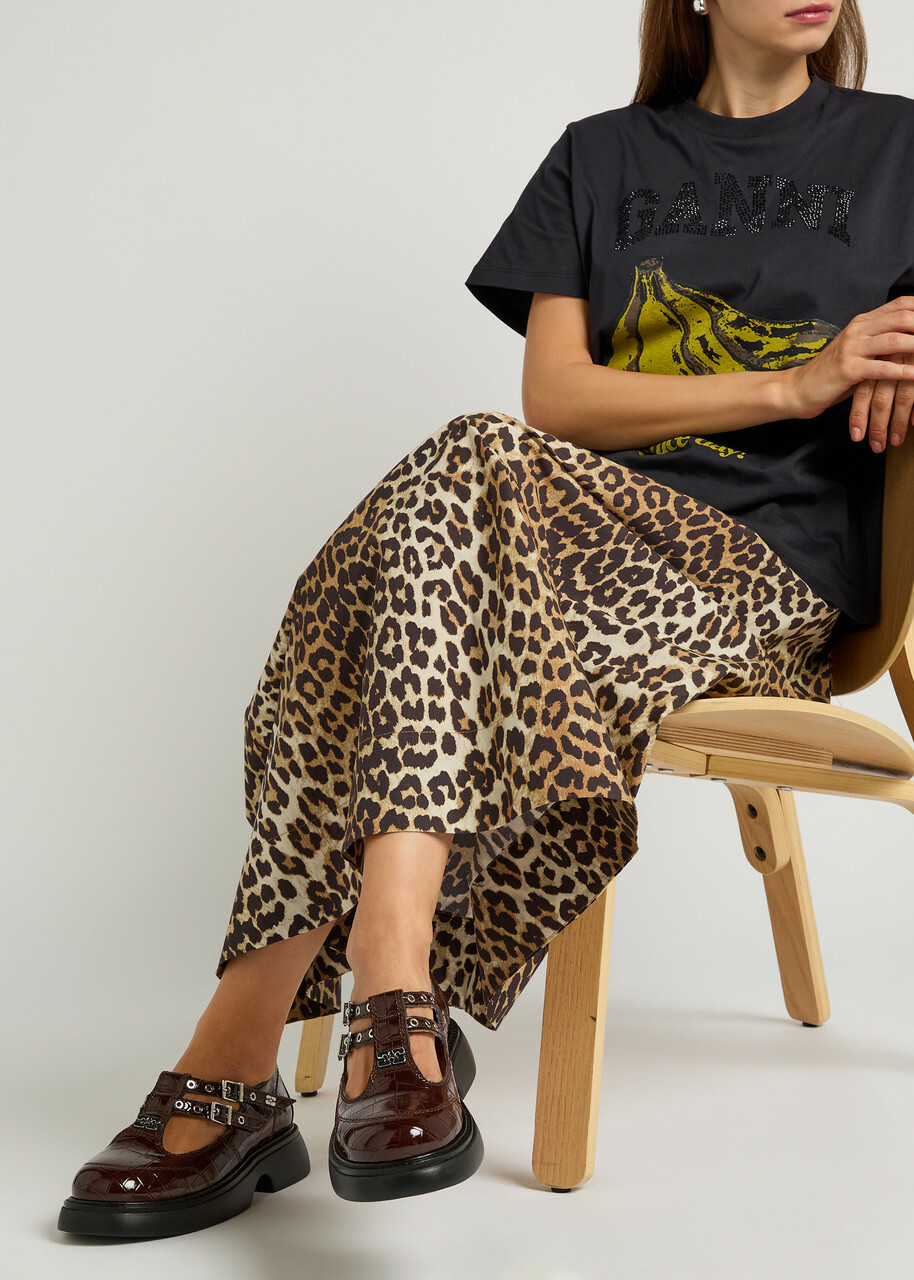 Ganni Everyday Butterfly Crocodile-effect Mary Jane Shoes Brown