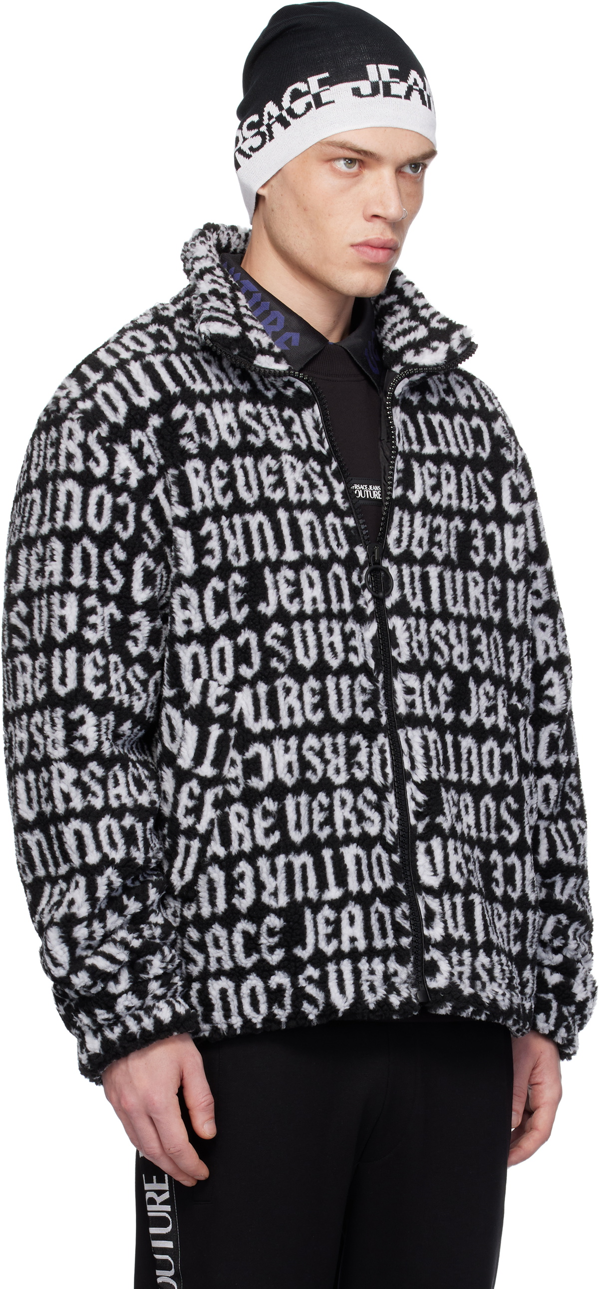 Versace Jeans Couture Black & White Logomania Teddy Jacket Versace