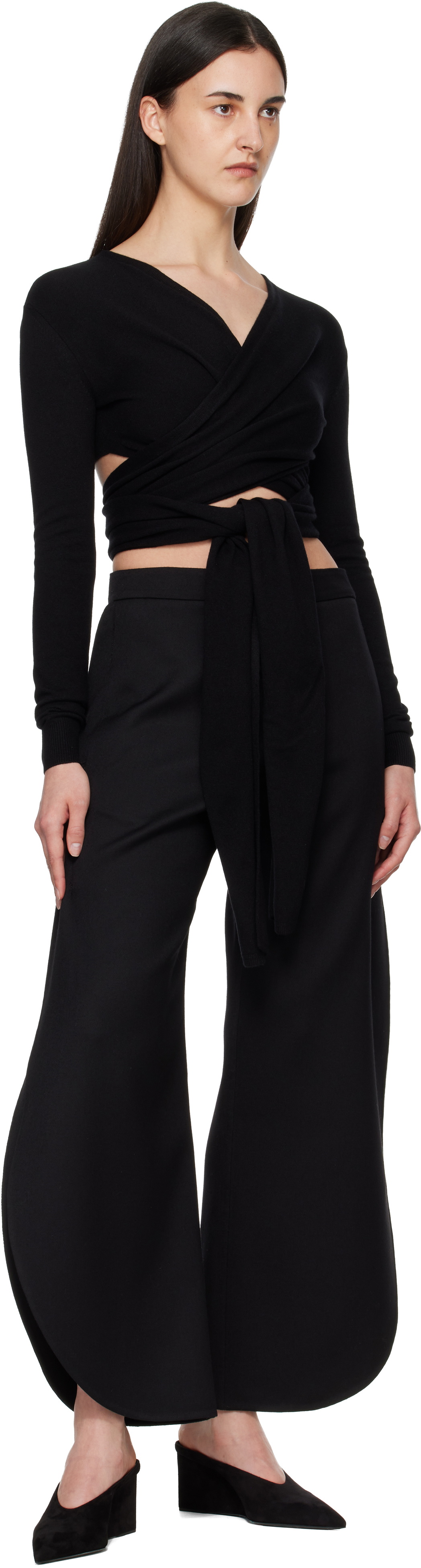 ALAÏA Black Petal Wool Trousers
