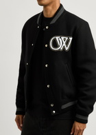 Off-white Embroidered Wool-blend Varsity Jacket Black And White