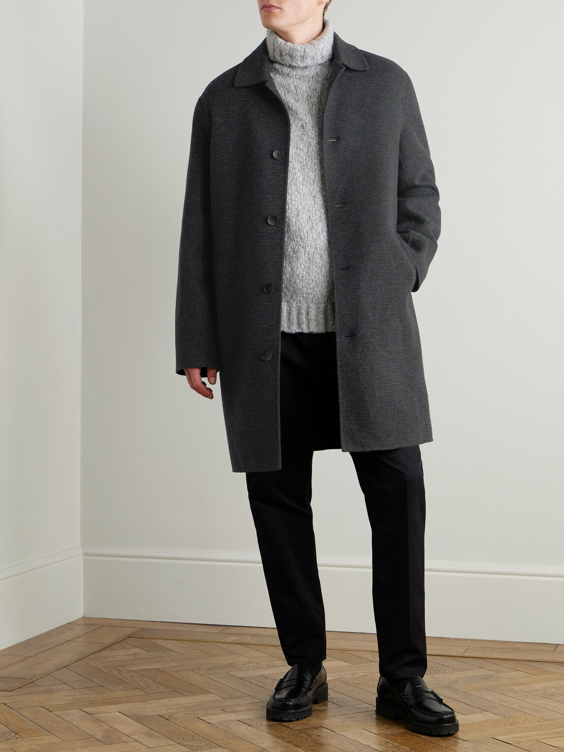 Mr P. - Checked Double-Faced Wool and Cashmere-Blend Coat - Gray