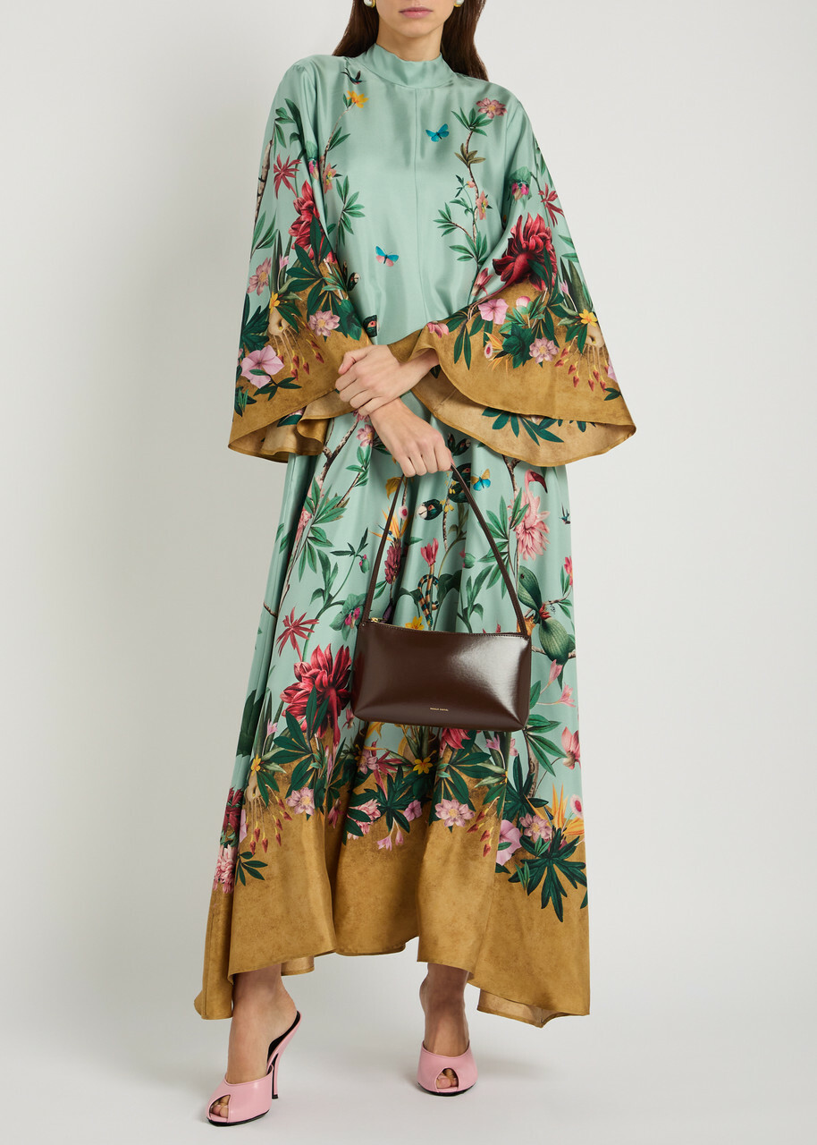 LA Double J Magnifico Printed Silk Maxi Dress Blue