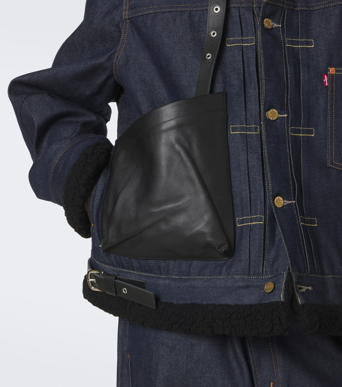 Sacai Leather-trimmed denim jacket