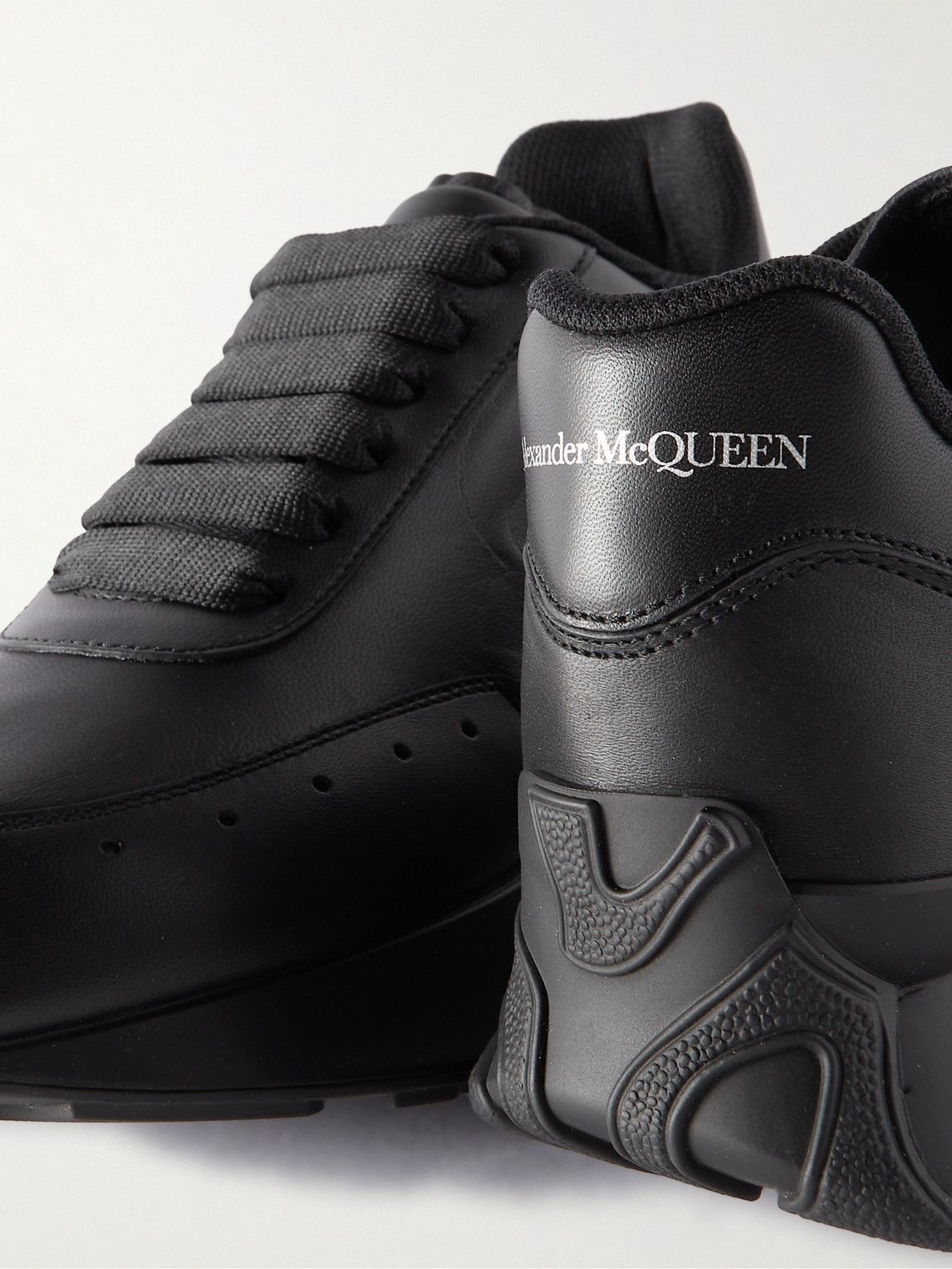 Alexander McQueen - Exaggerated-Sole Logo-Embossed Leather Sneakers - Black Alexander  McQueen