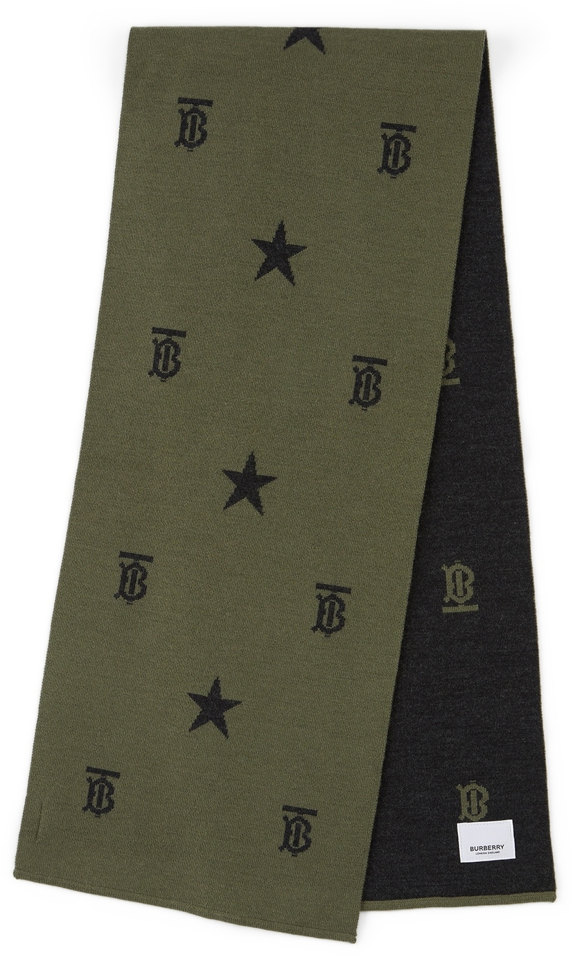 Burberry Kids Green Star Monogram Jacquard Scarf Burberry