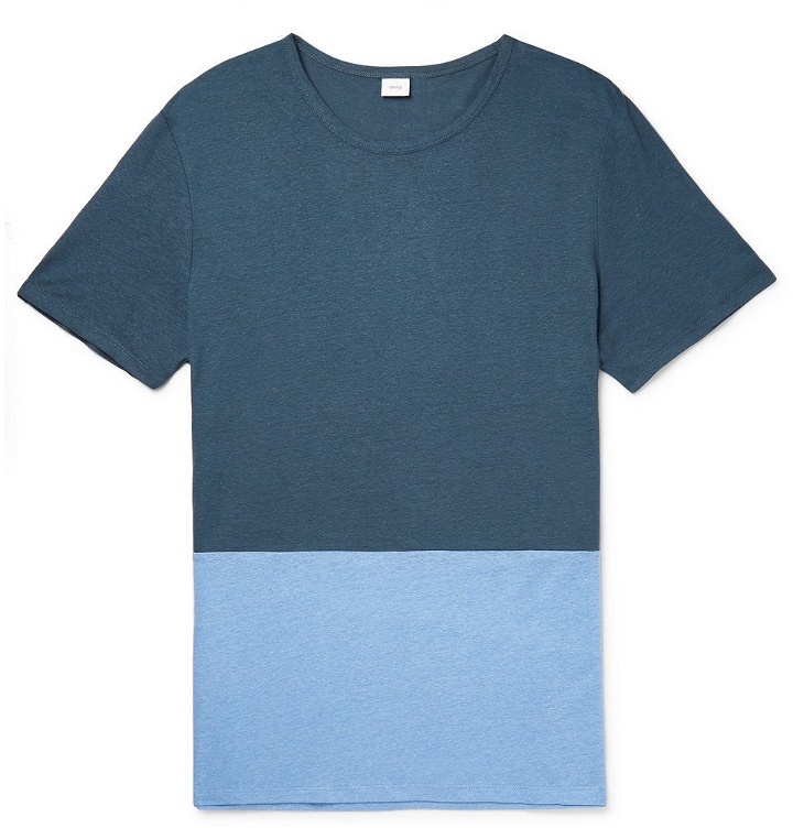 Photo: Onia - Chad Colour-Block Linen and Modal-Blend T-Shirt - Blue