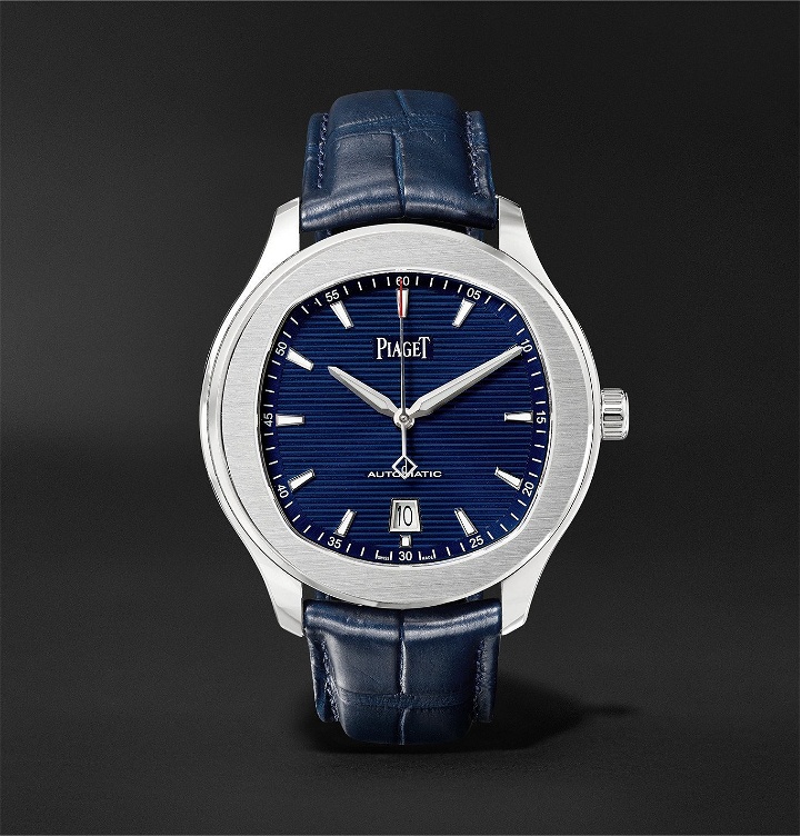 Photo: Piaget - Polo S Automatic 42mm Stainless Steel and Alligator Watch, Ref. No. G0A43001 - Blue