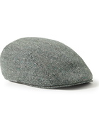 BRUNELLO CUCINELLI - Leather-Trimmed Herringbone Wool and Cashmere-Blend Tweed Flat Cap - Green