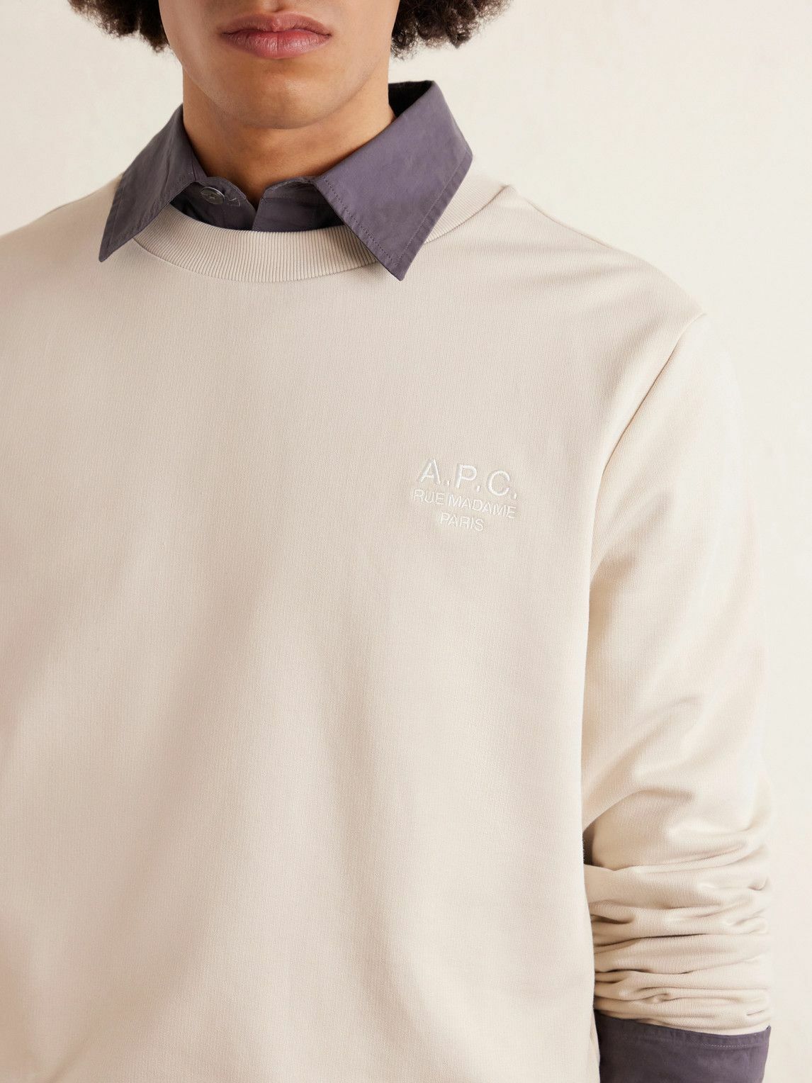 A.P.C. - Logo-Embroidered Cotton-Blend Jersey Sweatshirt - Neutrals