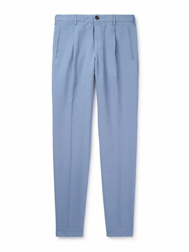 Photo: Incotex - Venezia 1951 Tapered Pleated Ice Crêpe Trousers - Blue