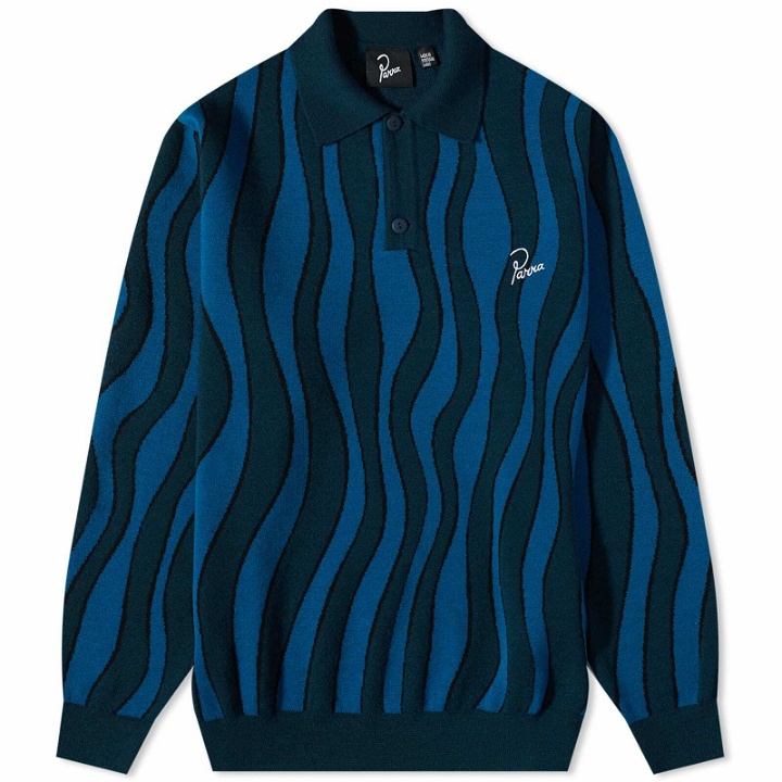 Photo: By Parra Men's Aqua Weed Waves Knitted Polo Shirt in Multi
