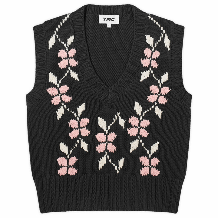 Photo: YMC Women's Heidi Knit Flower Vest in Black Multi