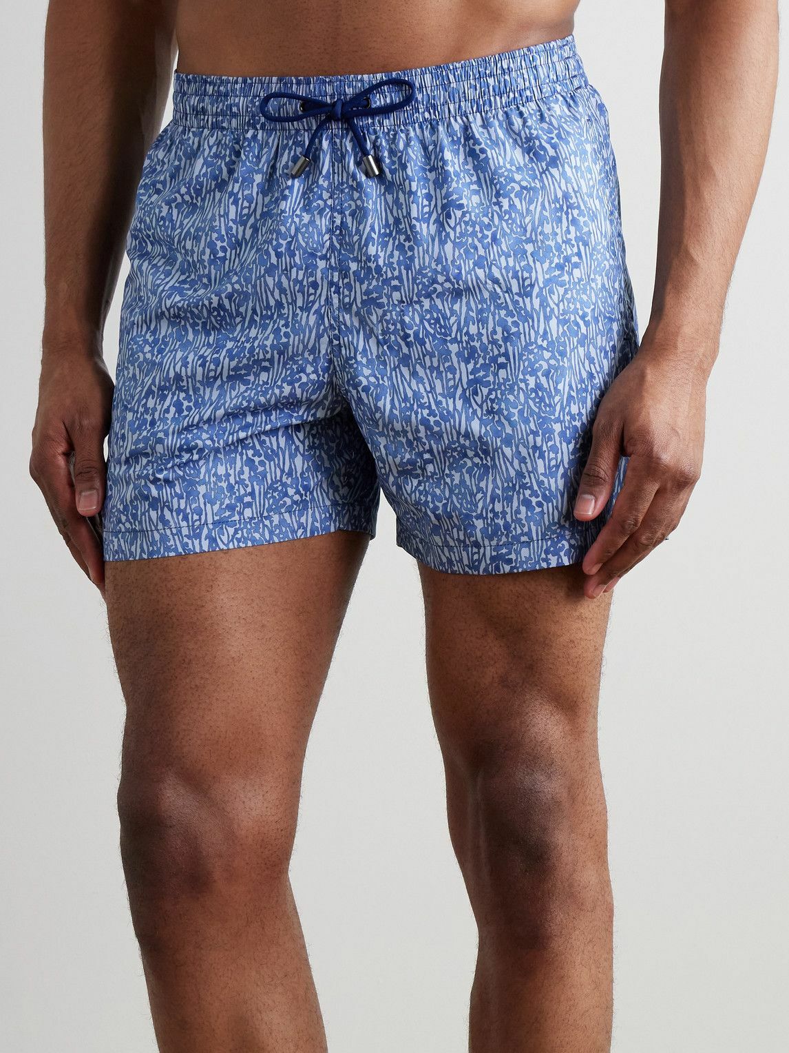 Canali - Straight-Leg Mid-Length Printed Swim Shorts - Blue