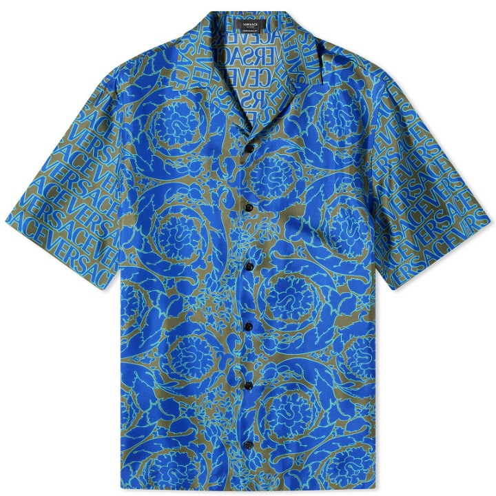 Photo: Versace Men's Baroque Print Vacation Shirt in Blue