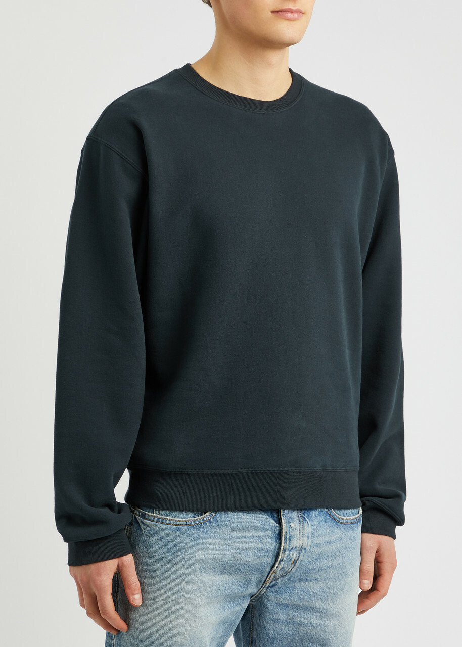 Saint Laurent Logo-embroidered Cotton Sweatshirt Dark Blue Saint