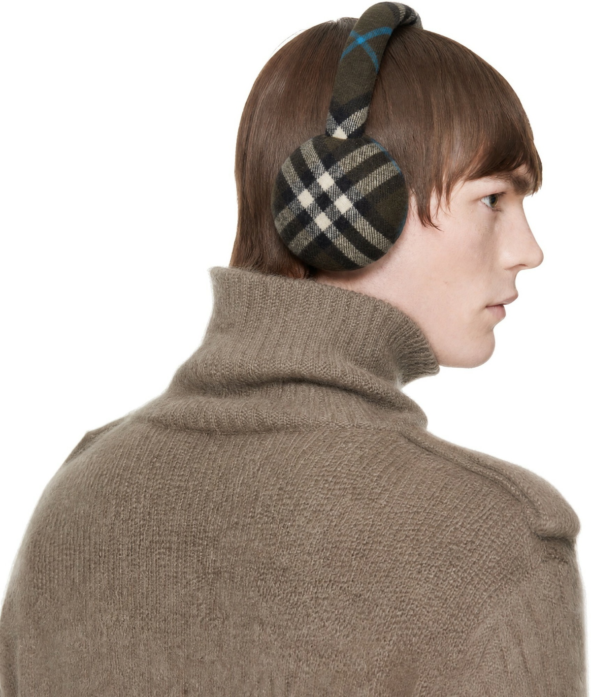 Burberry Brown Wool Check Earmuffs