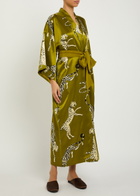 Olivia Von Halle Queenie Printed Silk Robe - Olive - One Size